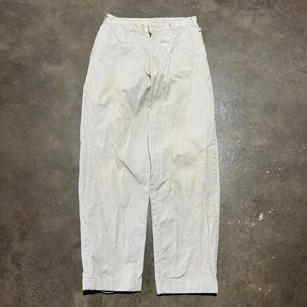 Vintage 50s White/Green Striped Side Clasp Pants 28x29